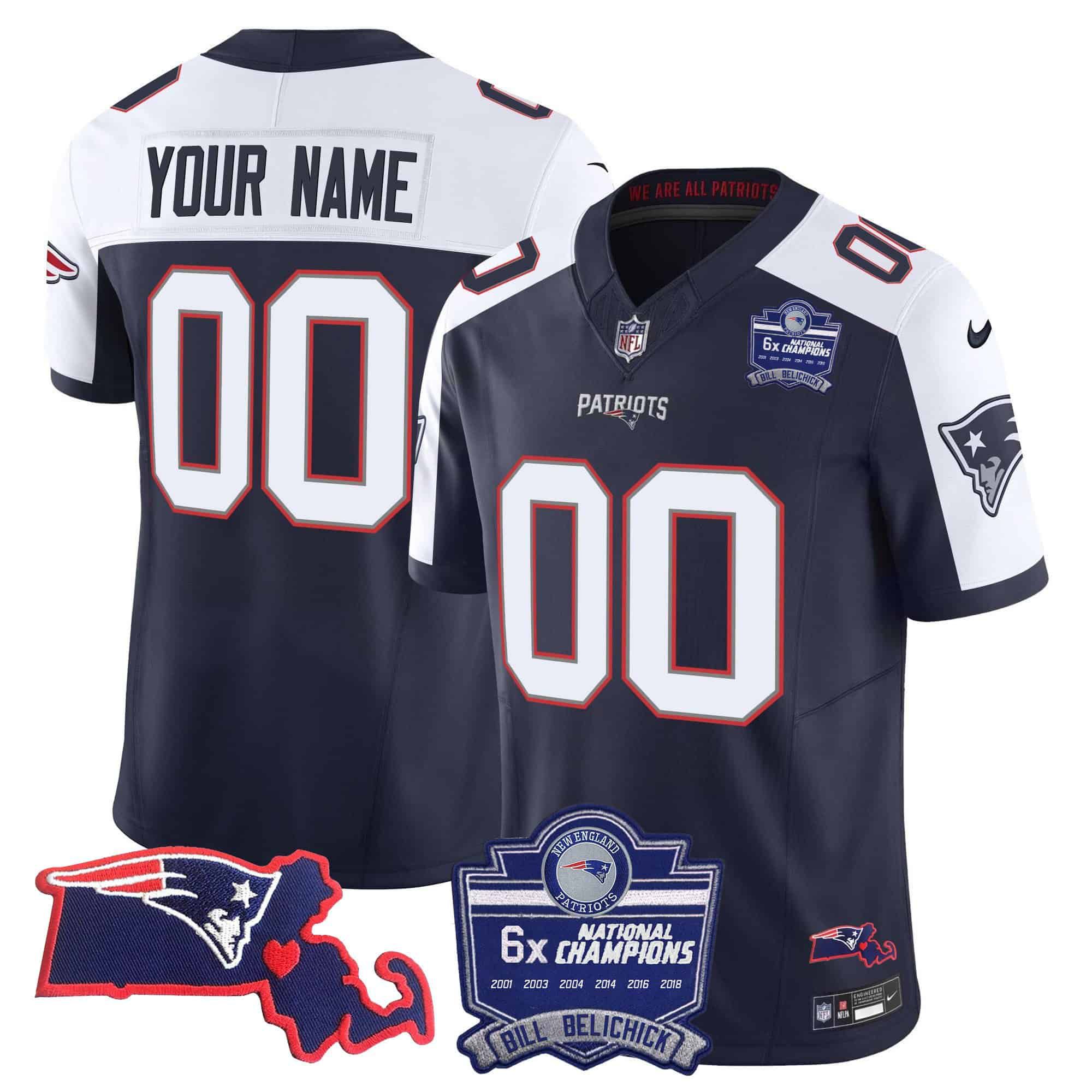 Men New England Patriots Dark blue 2024 Nike 6x Champions Patch Vapor Custom NFL Jersey->customized nfl jersey->Custom Jersey